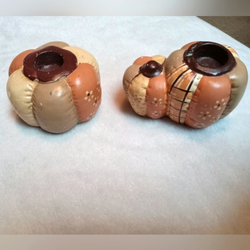 Vintage Fabric Pumpkin Candleholders